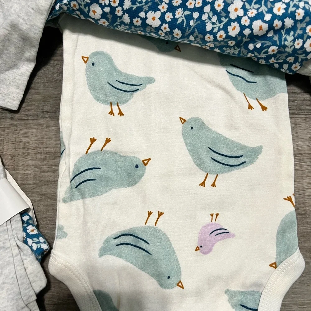 Carter's Gray and Blue Floral Bodysuit Set NWT‎